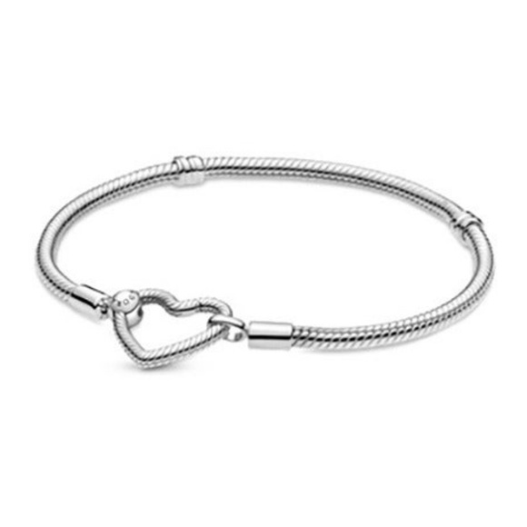 Pandora iconic snake chain pattern heart closure charm pendant bead bracelet
